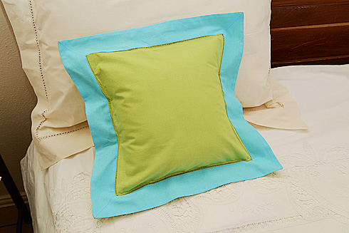 Hemstitch Multicolor Baby Square 12x12". Macaw Green with Aqua